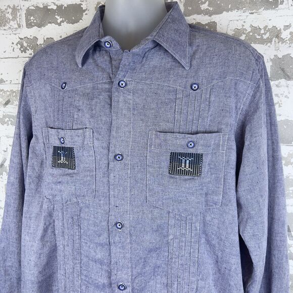 C.Constant Abidjan‎ Guayabera Shirt Sz 44 Blue Cotton Linen Feel Long Sleeve - Picture 4 of 12